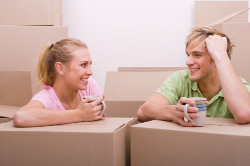 Boxes and wrapped furniture prepared for storage